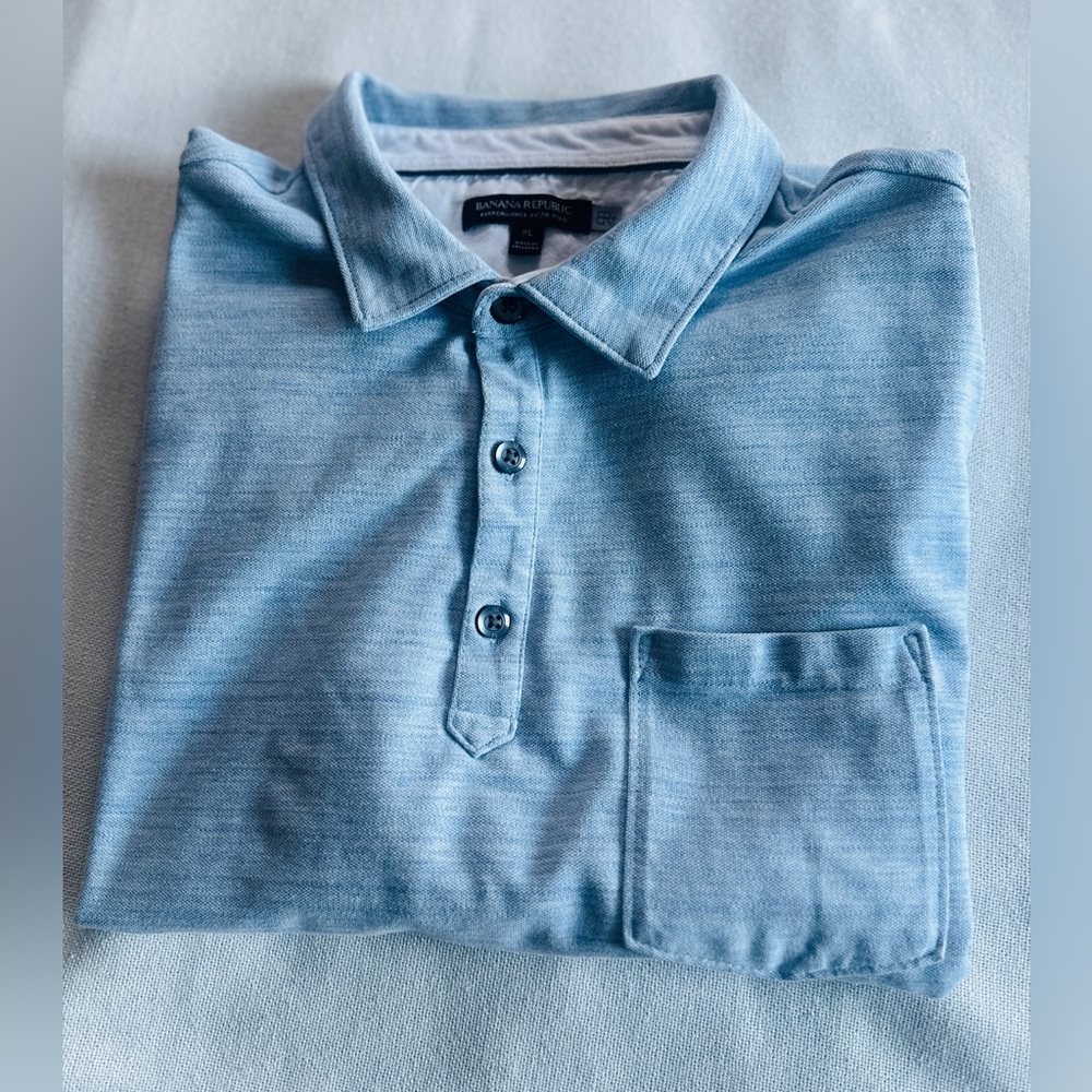 BANANA REPUBLIC Performance Pique Short-Sleeve Cove Blue Polo Shirt | Mens XL